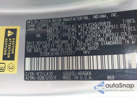 2012 Toyota Highlander Limited V6 from USA, damaged, VIN 5TDDK3EH8CS172077